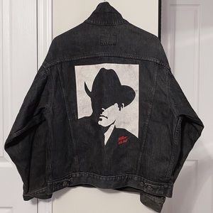 Vintage Marlboro Man Wild West Cowboy Rodeo Black Denim Jean Jacket XL VTG 80s